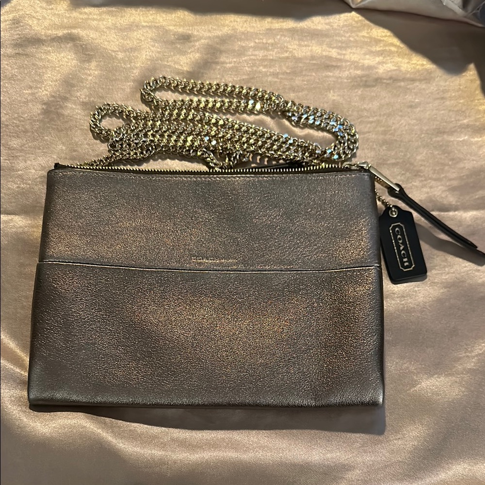 Authentic Preowned Coach Metallic Leather Slim Crossbody with Gold Chain Strap